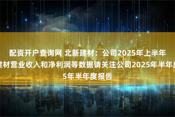配资开户查询网 北新建材：公司2025年上半年防水建材营业收入和净利润等数据请关注公司2025年半年度报告